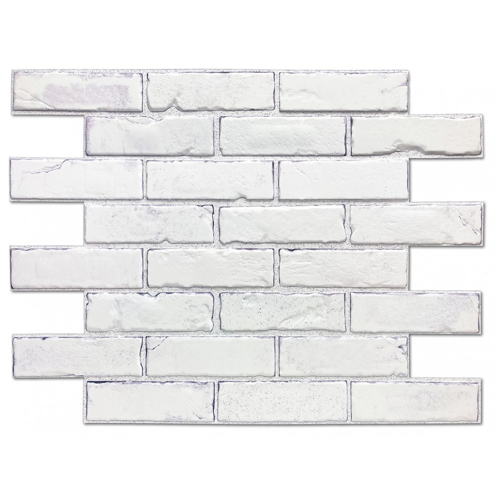 White Faux Brick 3D Wall Panel, Raised Texture, Waterproof Fire-Resistant  PVC, Size 2.8 SF