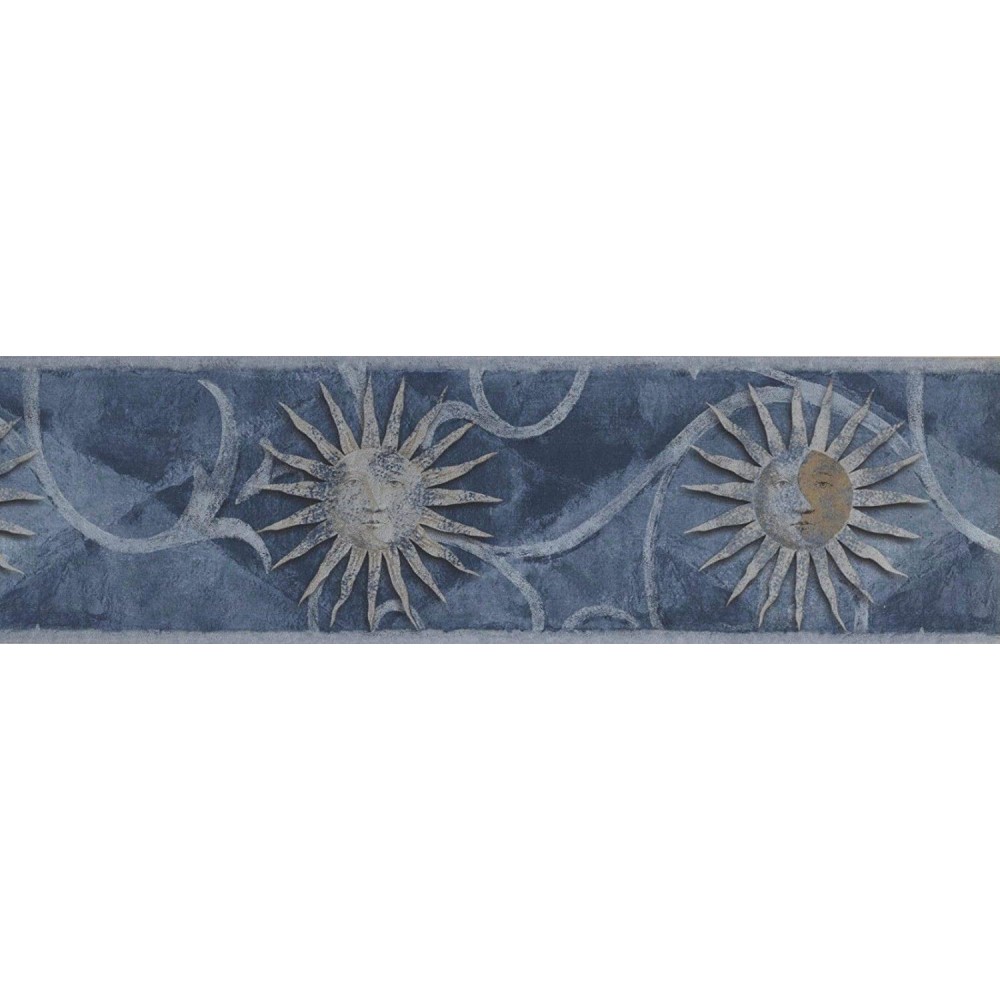Wallpaper Border, Décor, Blue Brown and Silver-Grey, Size 7 Inches High
