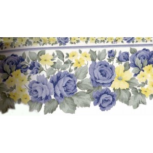 Blue Roses Yellow Flowers Wallpaper Border