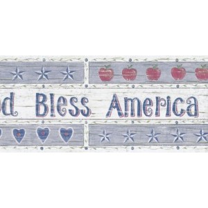 Wooden White God Bless America Wallpaper Border
