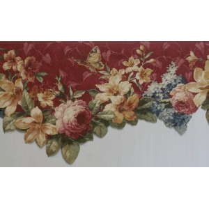 Burgundy Floral Scalloped Wallpaper Border