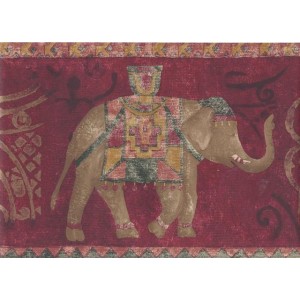 Gold Red Traditional Elephant Wallpaper Border