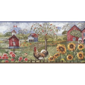 Blue Rooster Farm Wallpaper Border