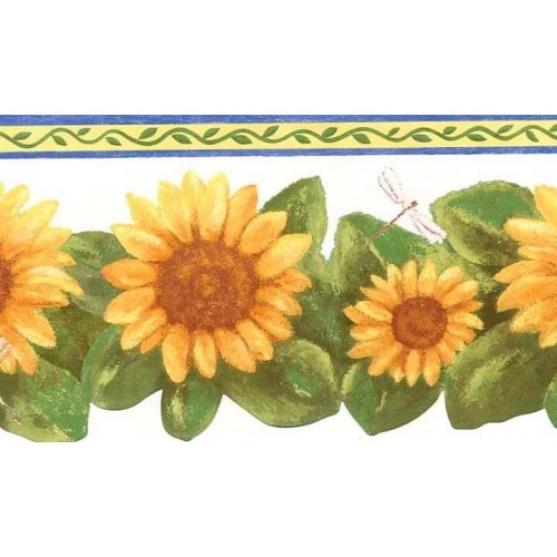 Blue White Sunflower Wallpaper Border