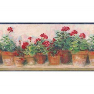 Blue and Red Floral Geraniums Wallpaper Border