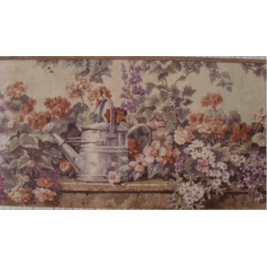 Brown Floral And Watering Pot Wallpaper Border