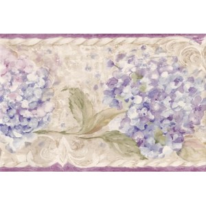 Purple Cream Blue Floral Wallpaper Border