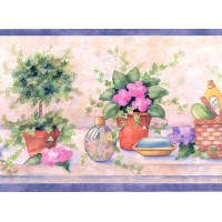 Floral Bathroom Wallpaper Border 37221 SI