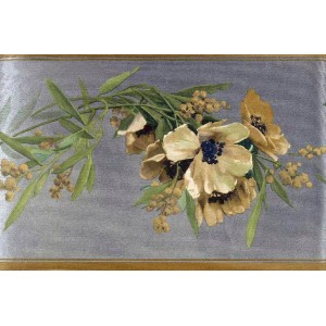 Gold Blue Cream Floral Vine Wallpaper Border